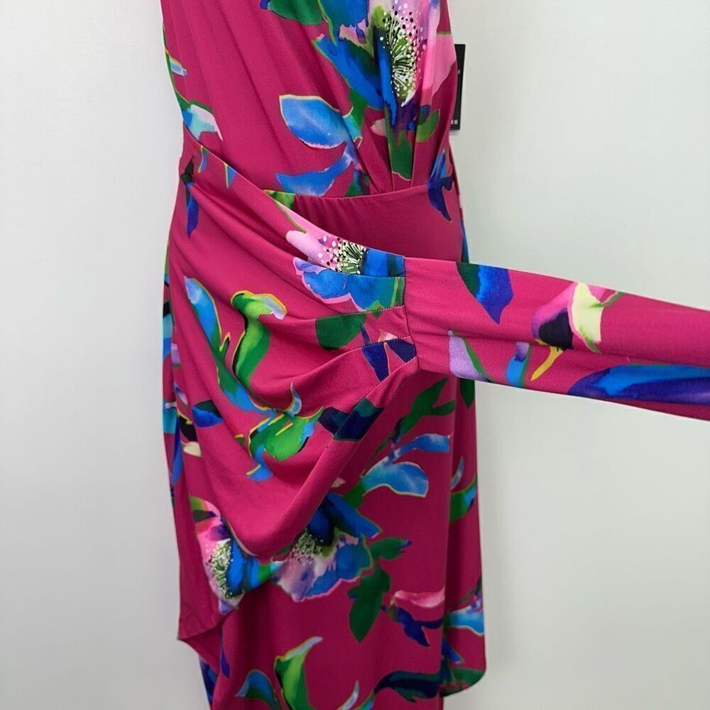 Boston Proper Women’s Pink Floral Multi Watercolor Abstract Print One Shoulder T - Picture 8 of 14
